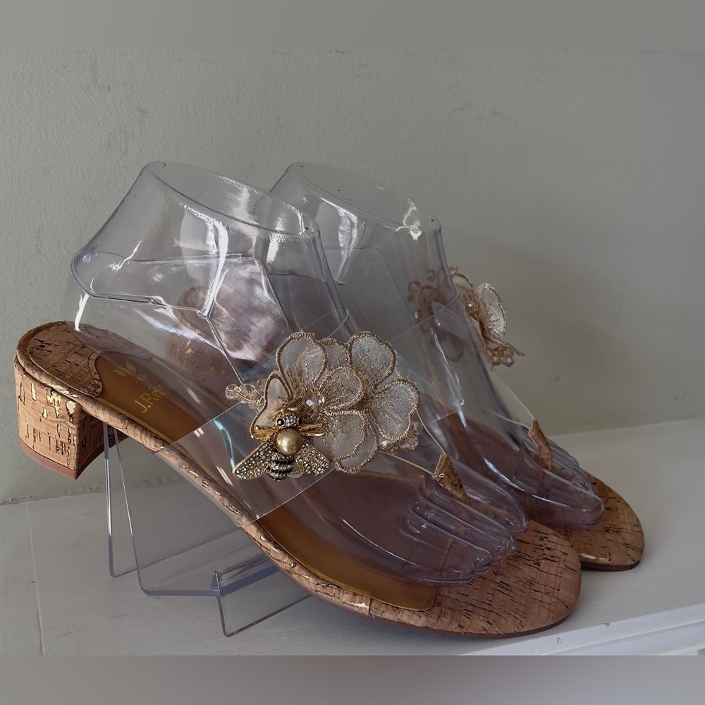 J.Renee Beeutiful Gold and Tan Floral Women’s Block Heels Sandals Size 8.5 NWOT - Picture 7 of 12